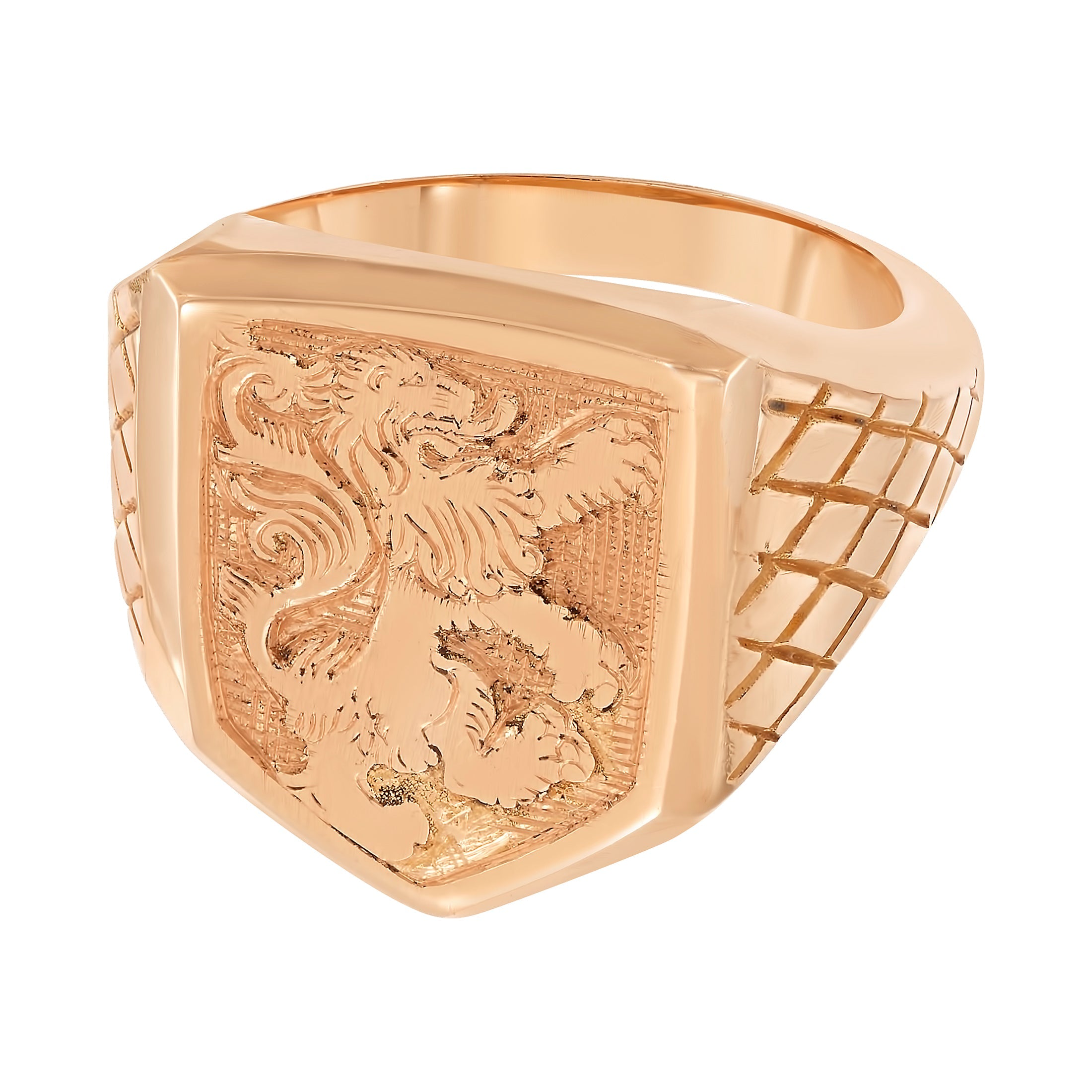 Lion Ring in 18K Rose Gold, Close Up Detailed, Hand Engraved, Natural