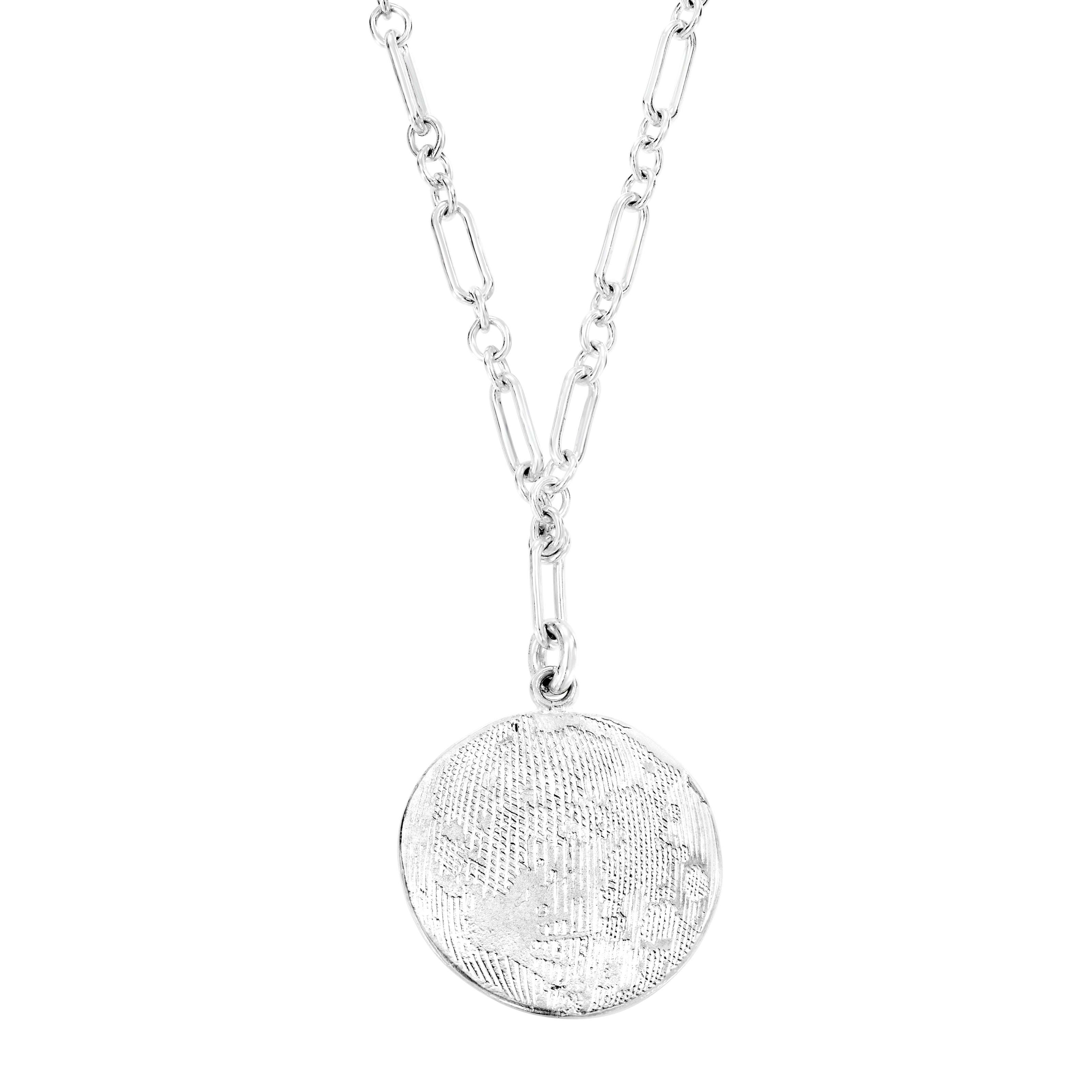 Sterling Silver Large Moon Medallion Necklace