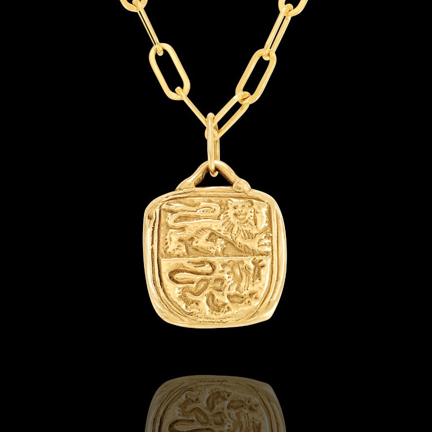 Medieval Dual Lion Square Medallion Necklace