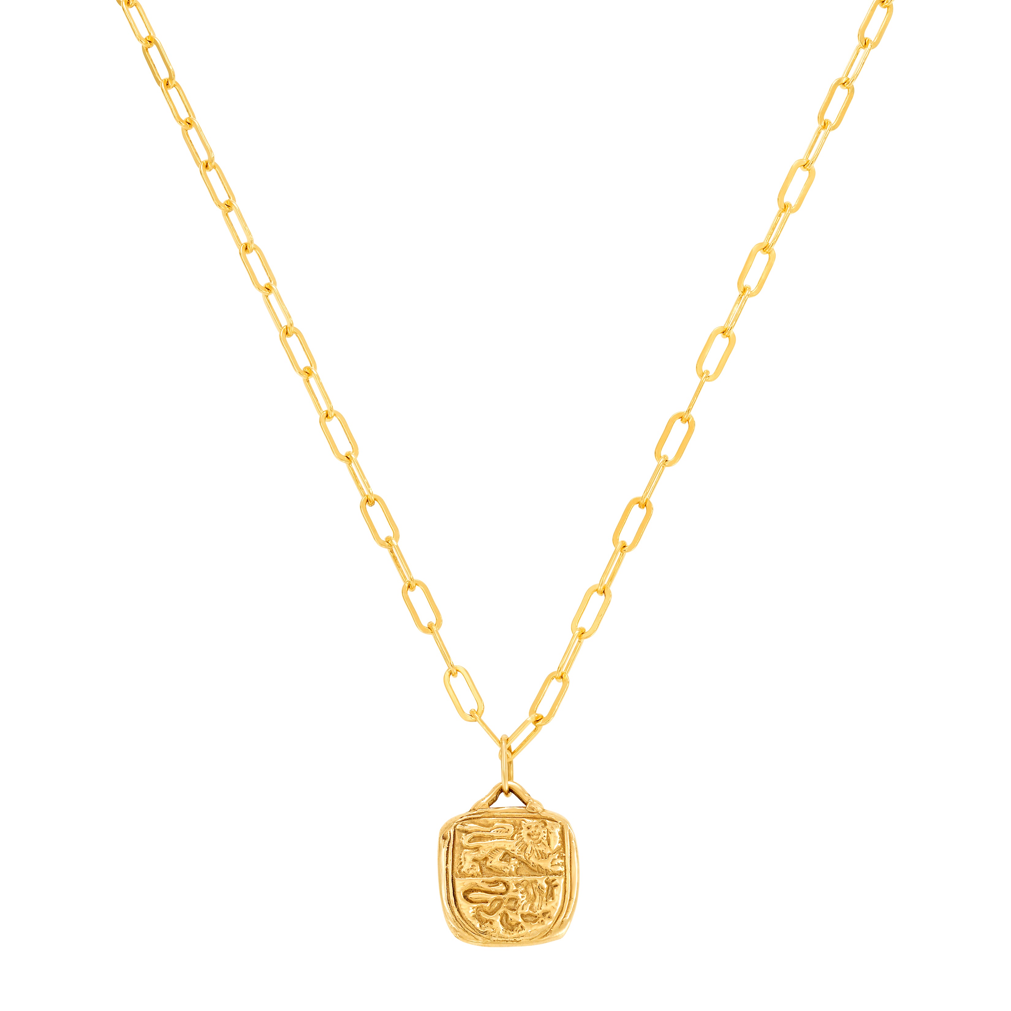 Medieval Dual Lion Square Medallion Necklace