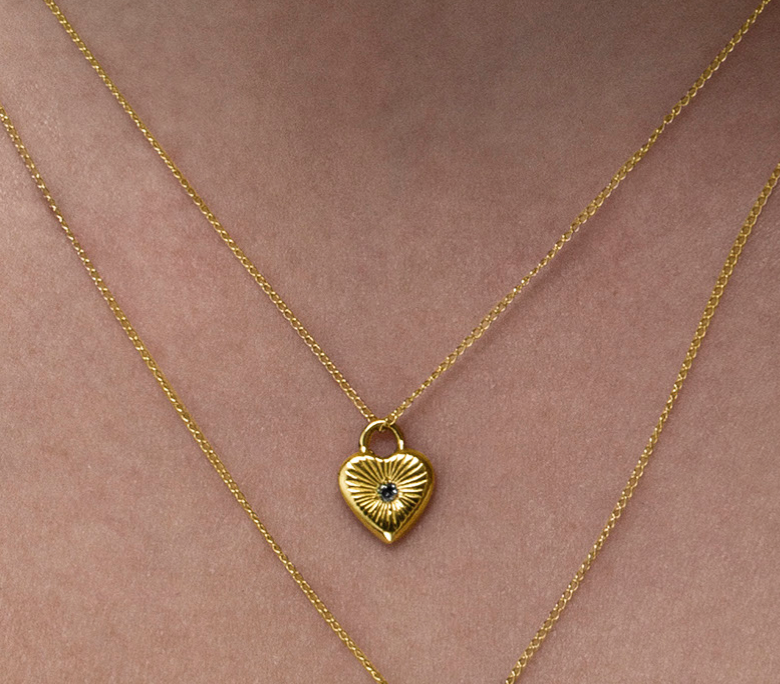 18K Gold Blue Diamond Mini Heart Medallion Necklace