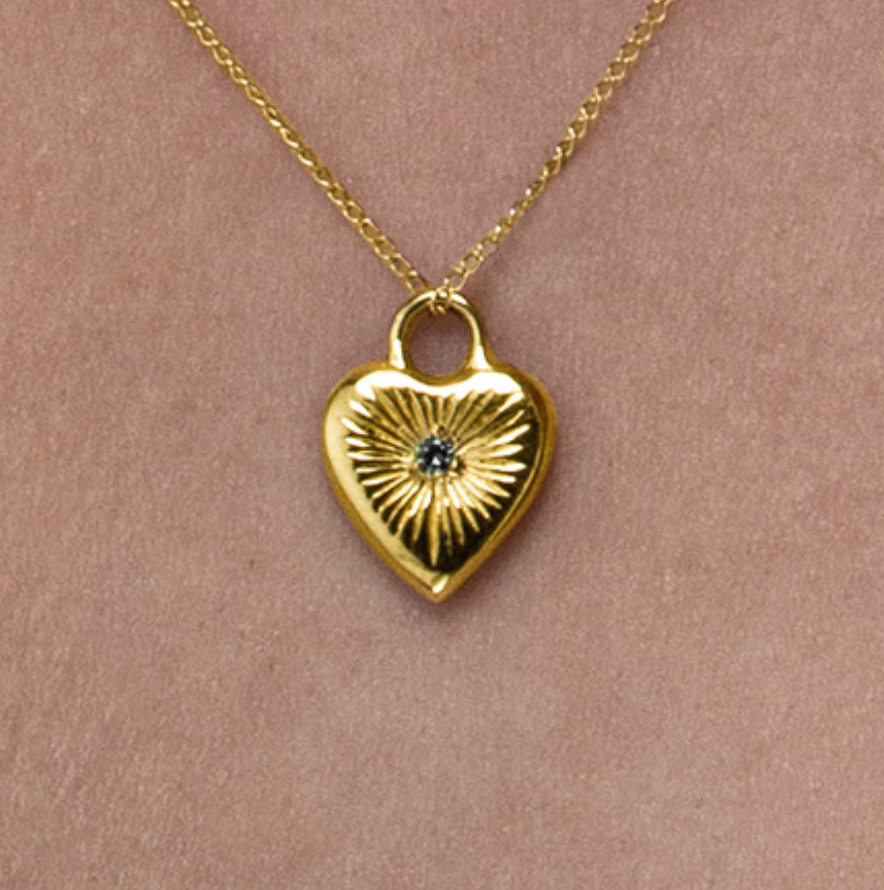 18K Gold Puffy Small Puffy Heart Medallion Necklace